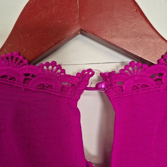 Rain Womens Fuchsia Crochet Lace Cap Sleeve Blouse L - Picture 6 of 7